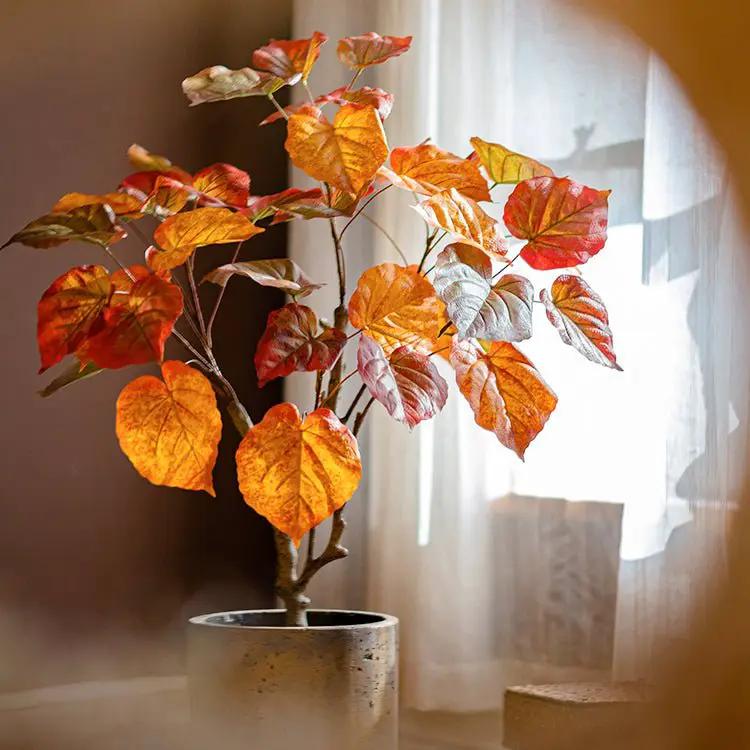 Artificial Silk Red Leaf Banyan Tree In Pot by RusticReach