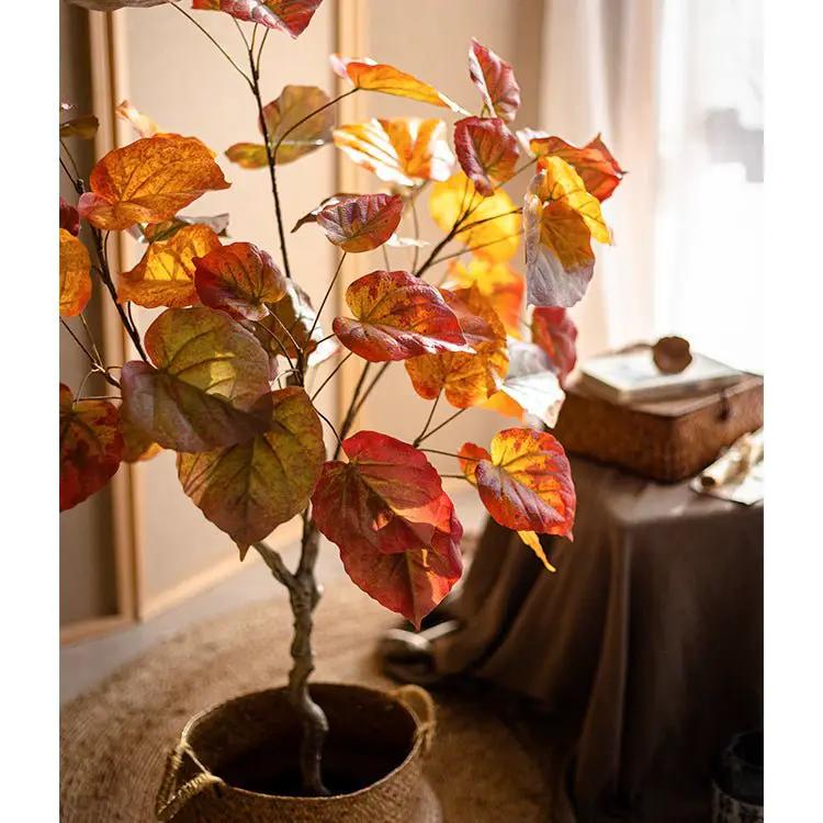 Artificial Silk Red Leaf Banyan Tree In Pot by RusticReach