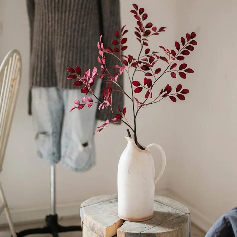 Artificial Red Tzu Tan Leaf Stem 42" Tall Faux by RusticReach