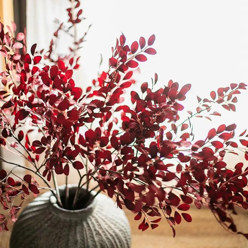 Artificial Red Tzu Tan Leaf Stem 42" Tall Faux by RusticReach