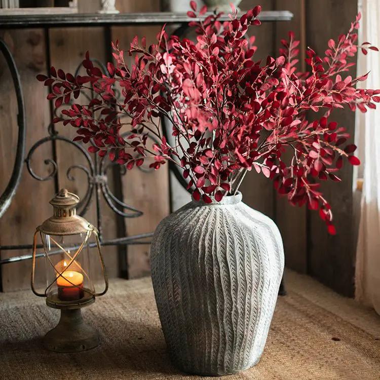 Artificial Red Tzu Tan Leaf Stem 42" Tall Faux by RusticReach
