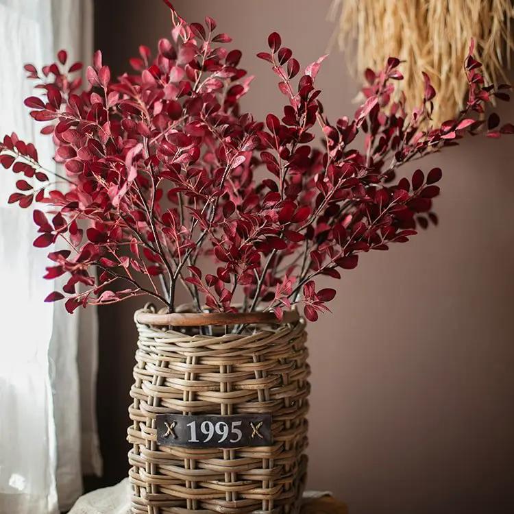 Artificial Red Tzu Tan Leaf Stem 42" Tall Faux by RusticReach