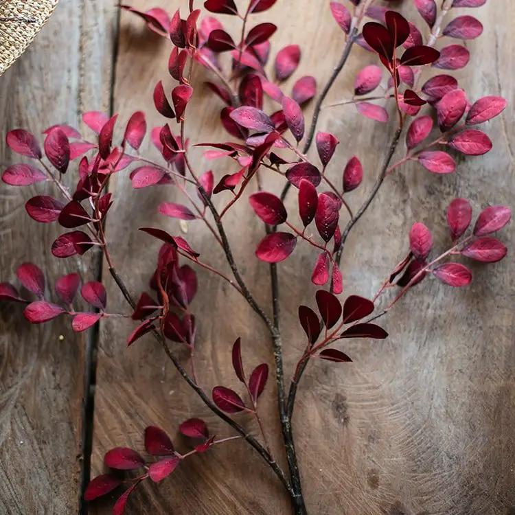 Artificial Red Tzu Tan Leaf Stem 42" Tall Faux by RusticReach