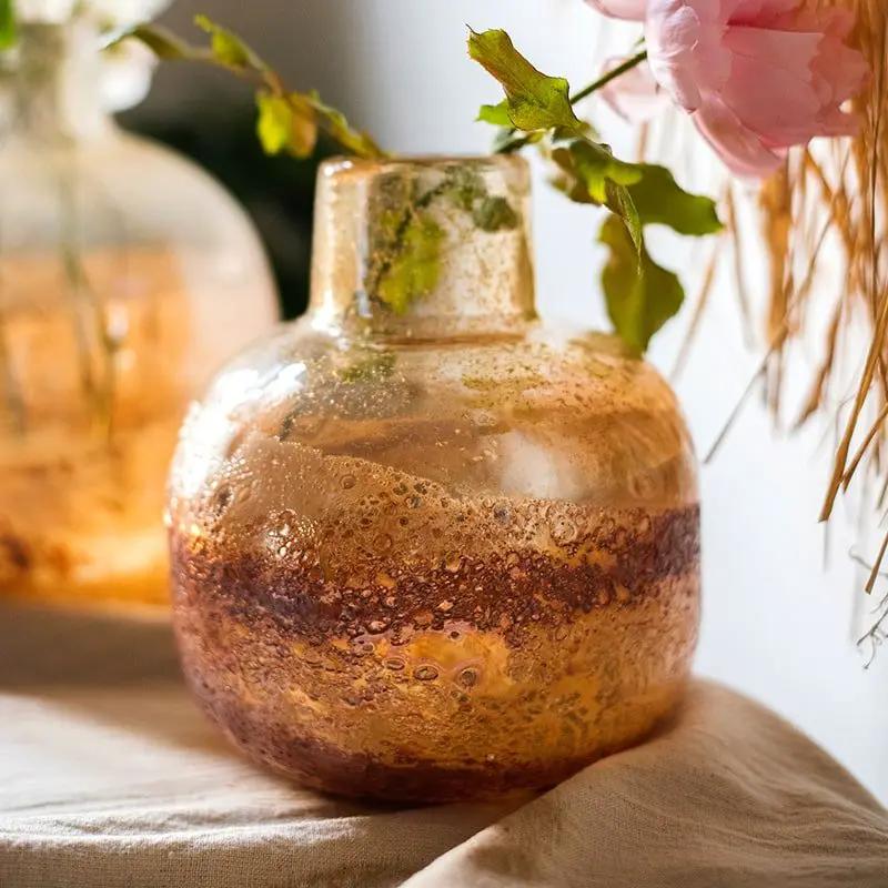 Hand Blown Bubble Glass Bud Vase Amber by RusticReach