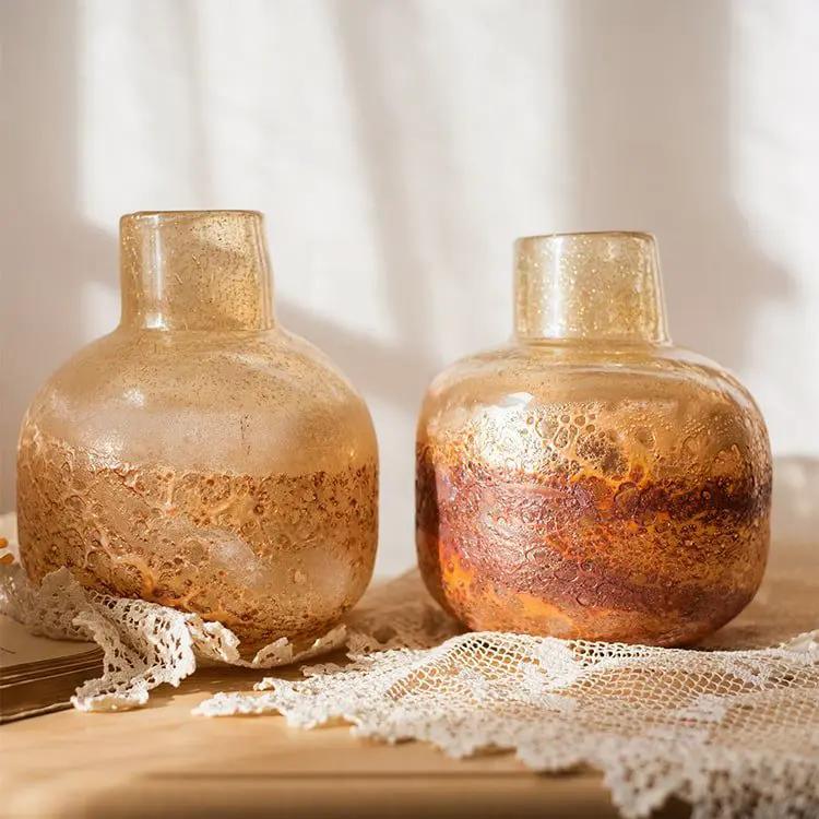 Hand Blown Bubble Glass Bud Vase Amber by RusticReach