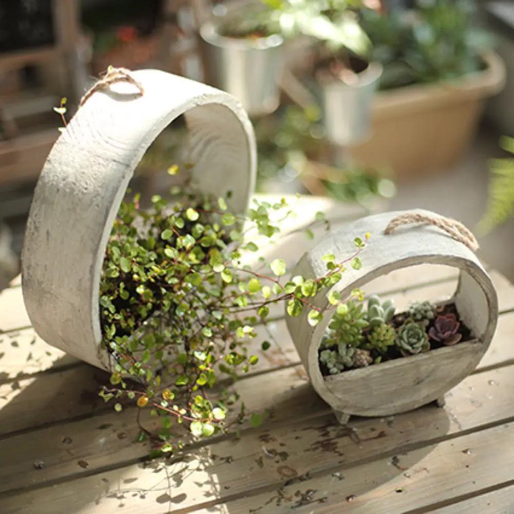 Solid Wood Hanging Planter Round Shape Planter by RusticReach