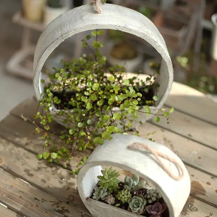 Solid Wood Hanging Planter Round Shape Planter by RusticReach