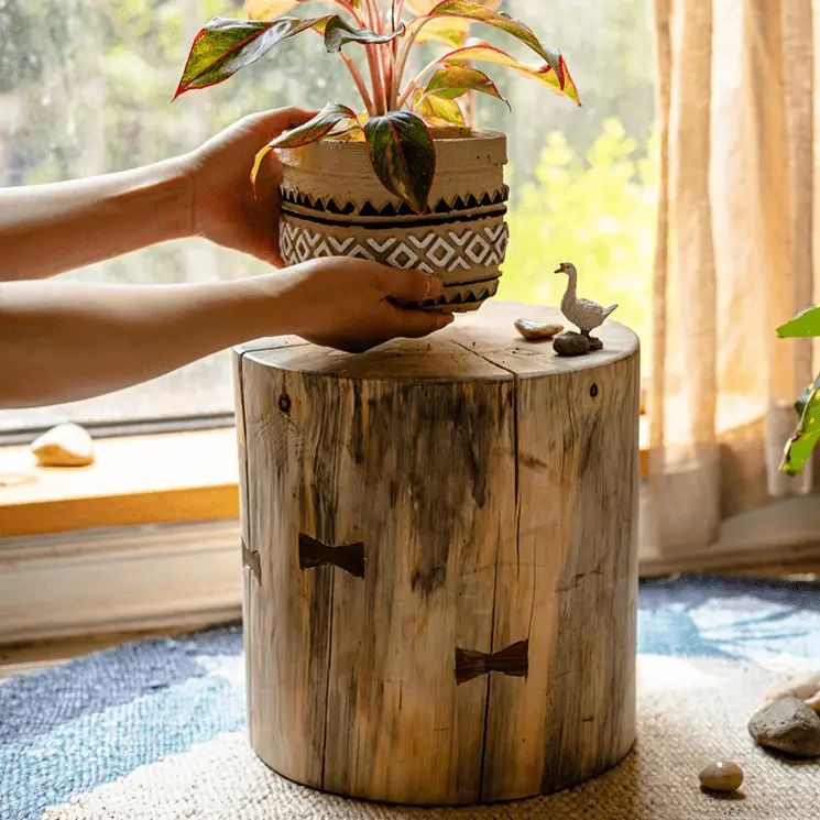 Pine Wood Pedestal Table Side Table by RusticReach