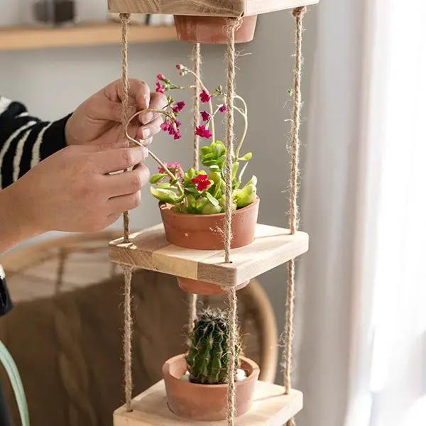 Wooden Rope Hanging Plant Shelf by RusticReach