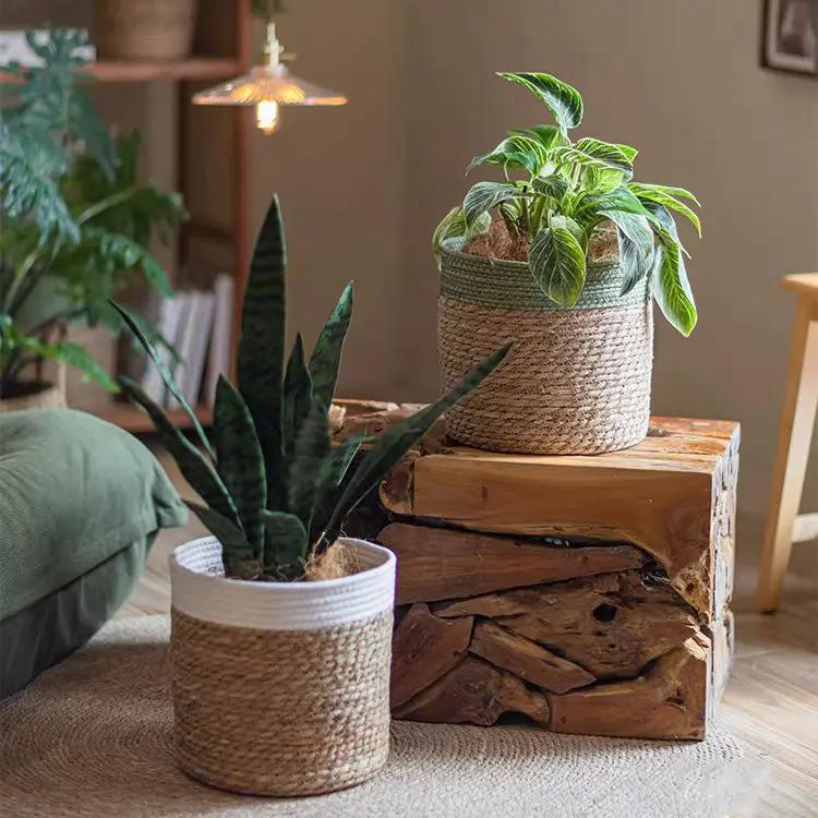 Woven Basket with Colored Rim by RusticReach