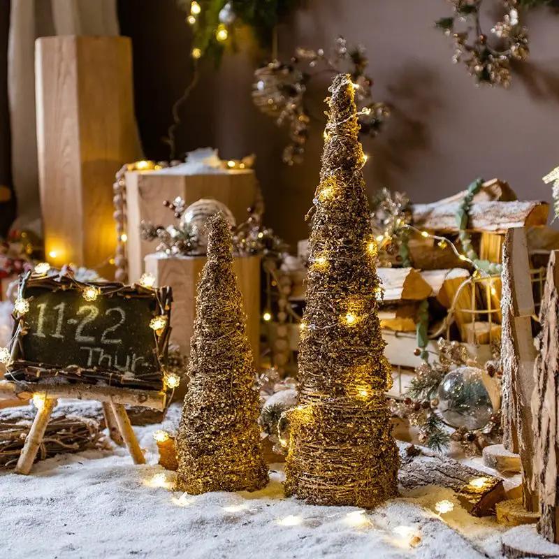 Christmas Rattan Cone Tree in Gold by RusticReach