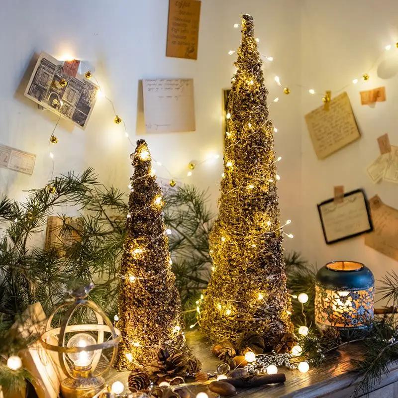 Christmas Rattan Cone Tree in Gold by RusticReach