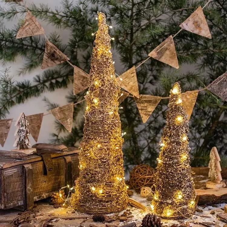 Christmas Rattan Cone Tree in Gold by RusticReach