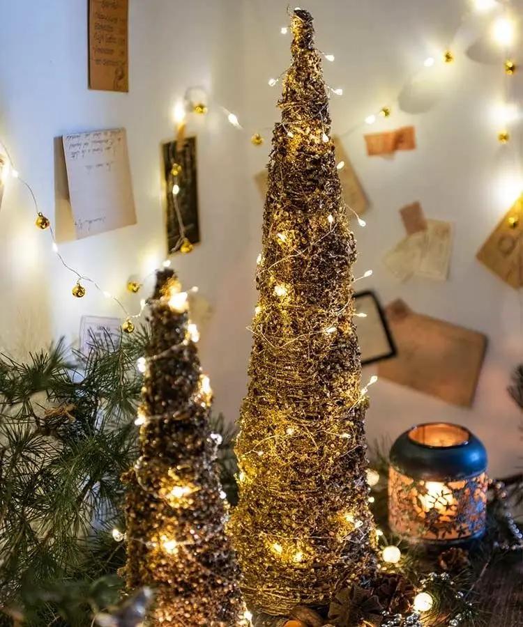 Christmas Rattan Cone Tree in Gold by RusticReach