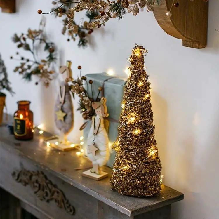 Christmas Rattan Cone Tree in Gold by RusticReach
