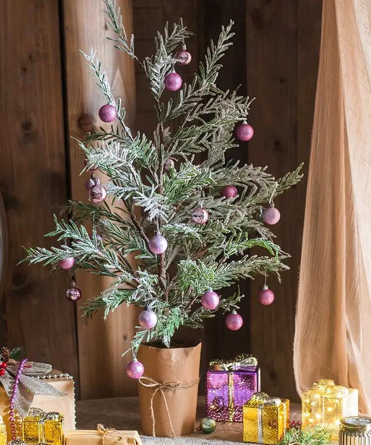 Cedar Fir Tree Snow Flocked Christmas Tree in Paper Wrapped Base by RusticReach