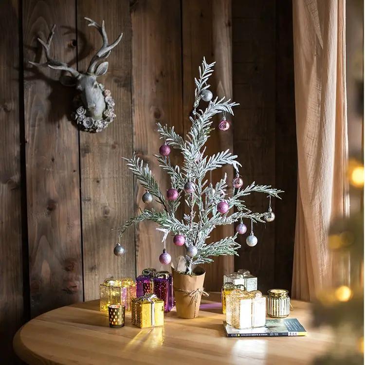 Cedar Fir Tree Snow Flocked Christmas Tree in Paper Wrapped Base by RusticReach