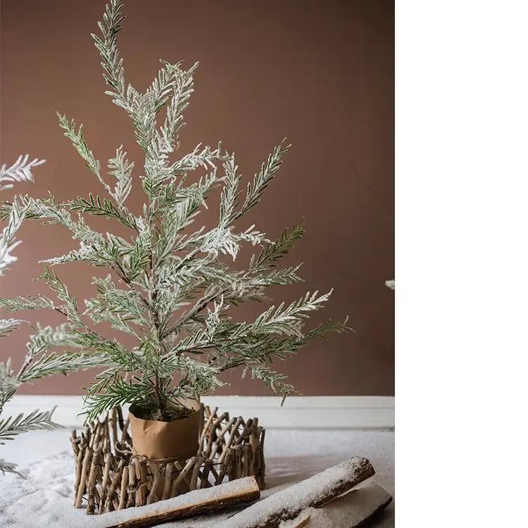 Cedar Fir Tree Snow Flocked Christmas Tree in Paper Wrapped Base by RusticReach