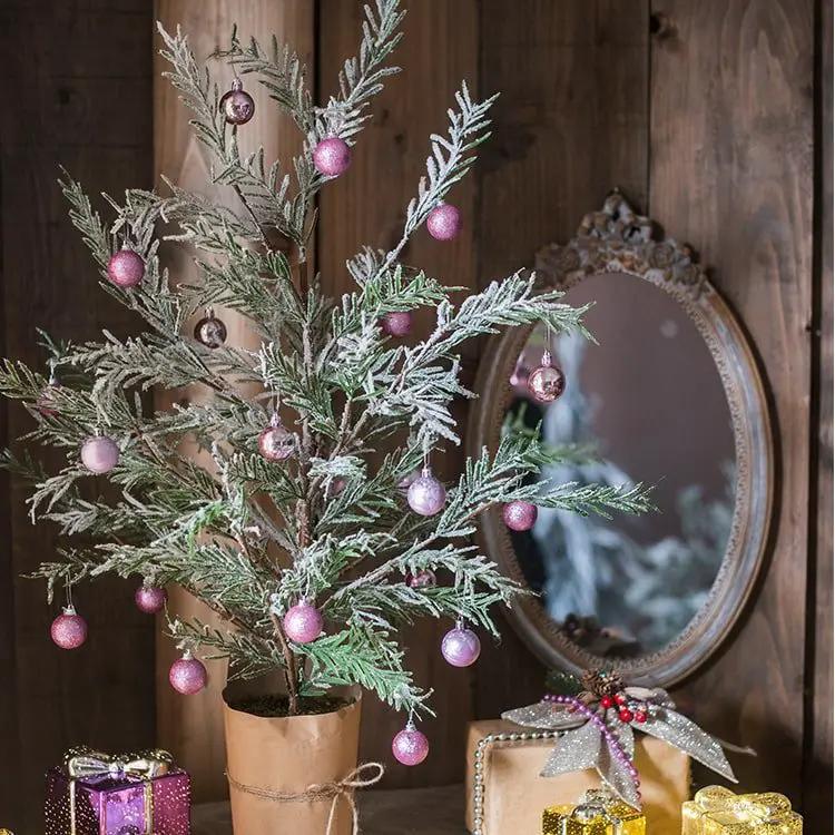 Cedar Fir Tree Snow Flocked Christmas Tree in Paper Wrapped Base by RusticReach