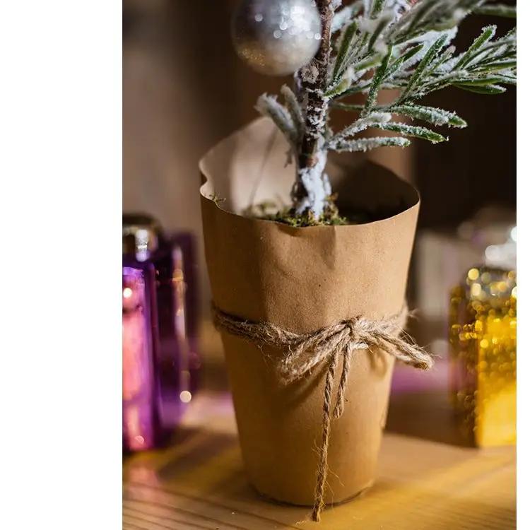Cedar Fir Tree Snow Flocked Christmas Tree in Paper Wrapped Base by RusticReach