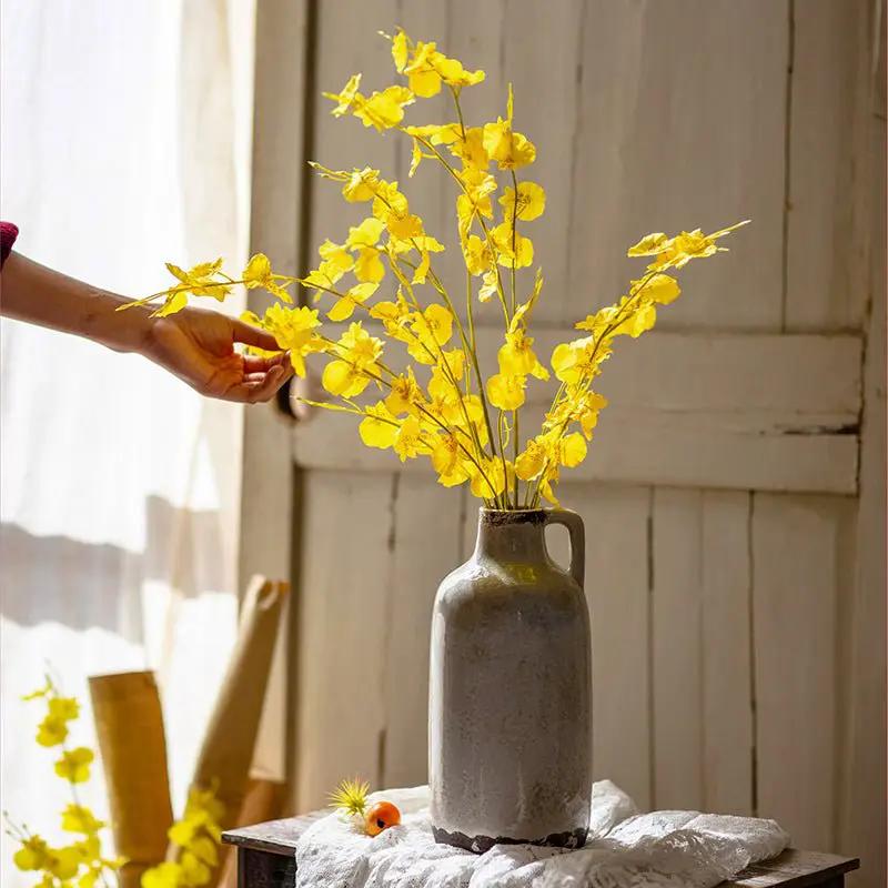 Faux Silk Artificial Yellow Dancing Lady Orchid Stem Bundle 19" Tall by RusticReach
