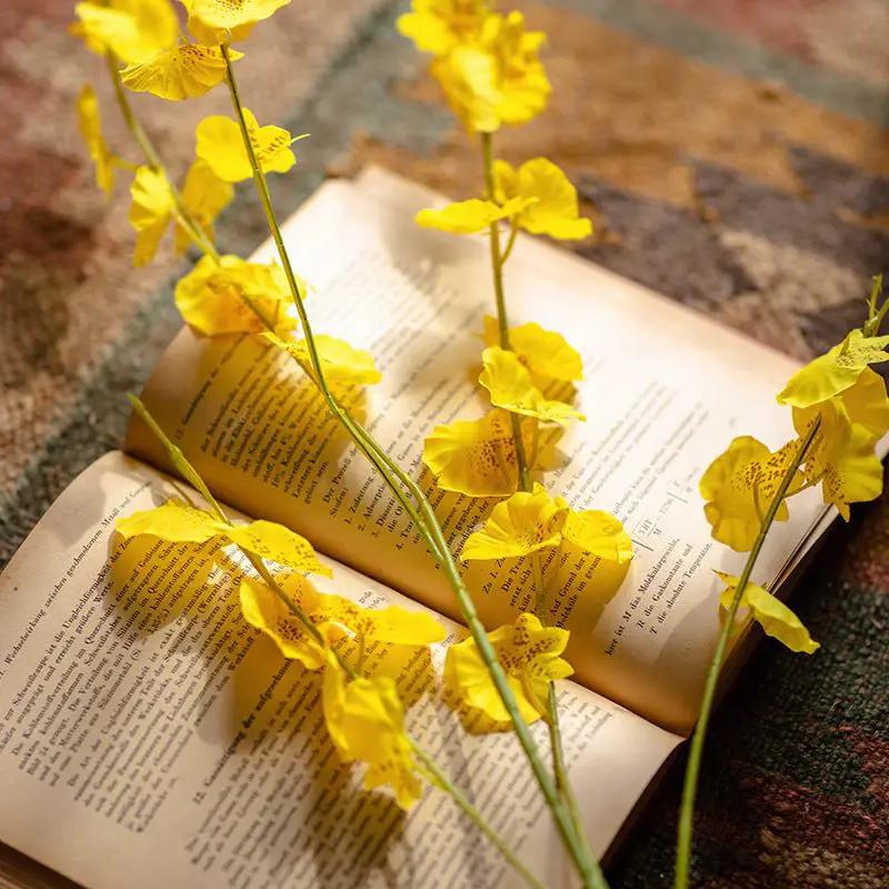 Faux Silk Artificial Yellow Dancing Lady Orchid Stem Bundle 19" Tall by RusticReach