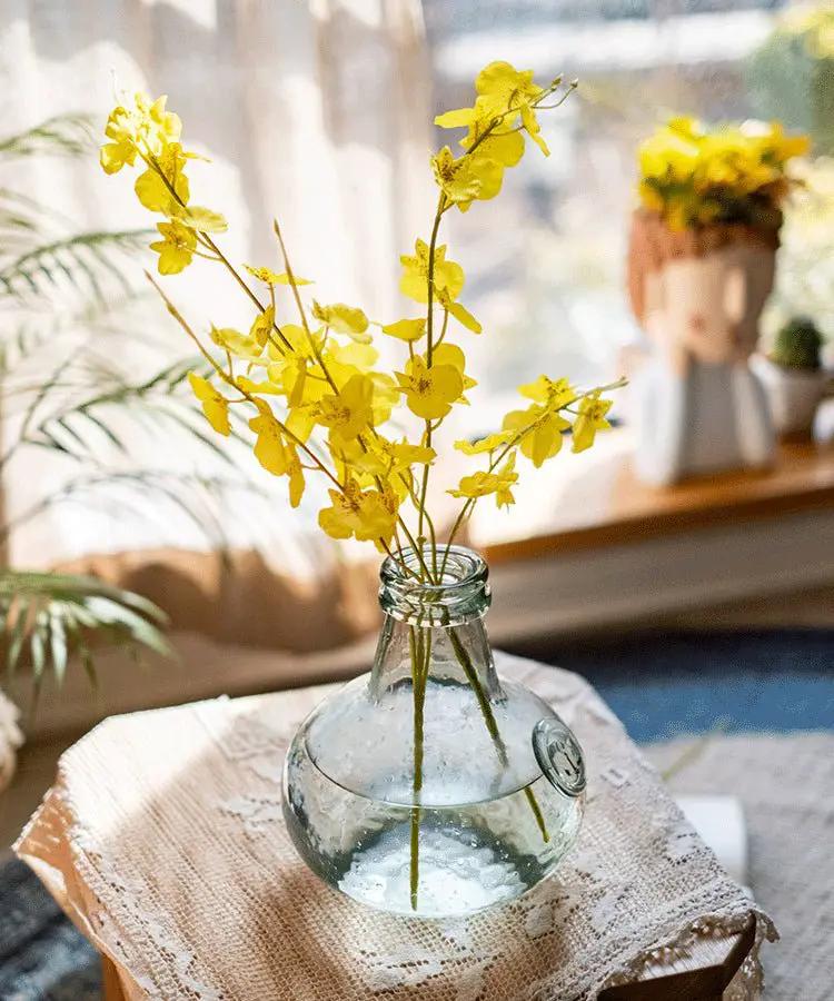 Faux Silk Artificial Yellow Dancing Lady Orchid Stem Bundle 19" Tall by RusticReach