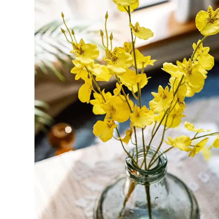 Faux Silk Artificial Yellow Dancing Lady Orchid Stem Bundle 19" Tall by RusticReach