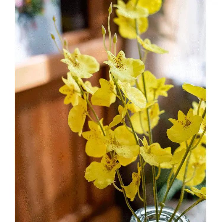 Faux Silk Artificial Yellow Dancing Lady Orchid Stem Bundle 19" Tall by RusticReach
