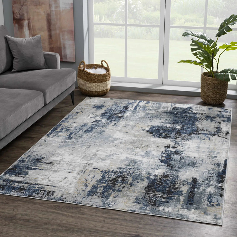 Campsall Gray&Blue Abstract Area Rug by Hauteloom