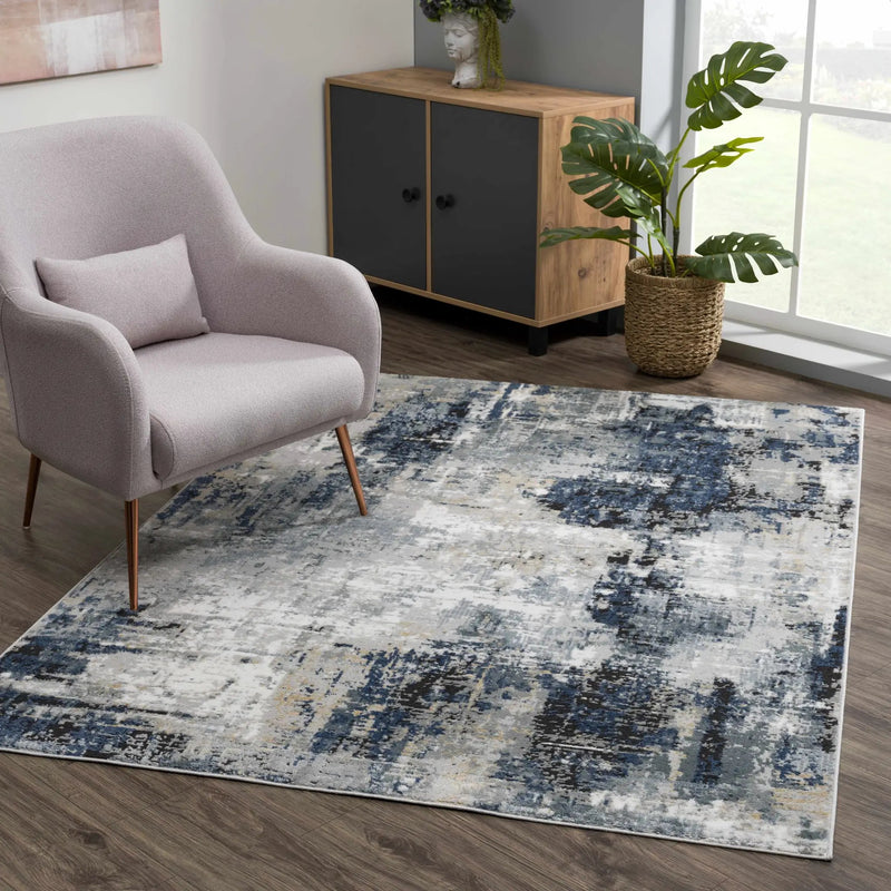 Campsall Gray&Blue Abstract Area Rug by Hauteloom