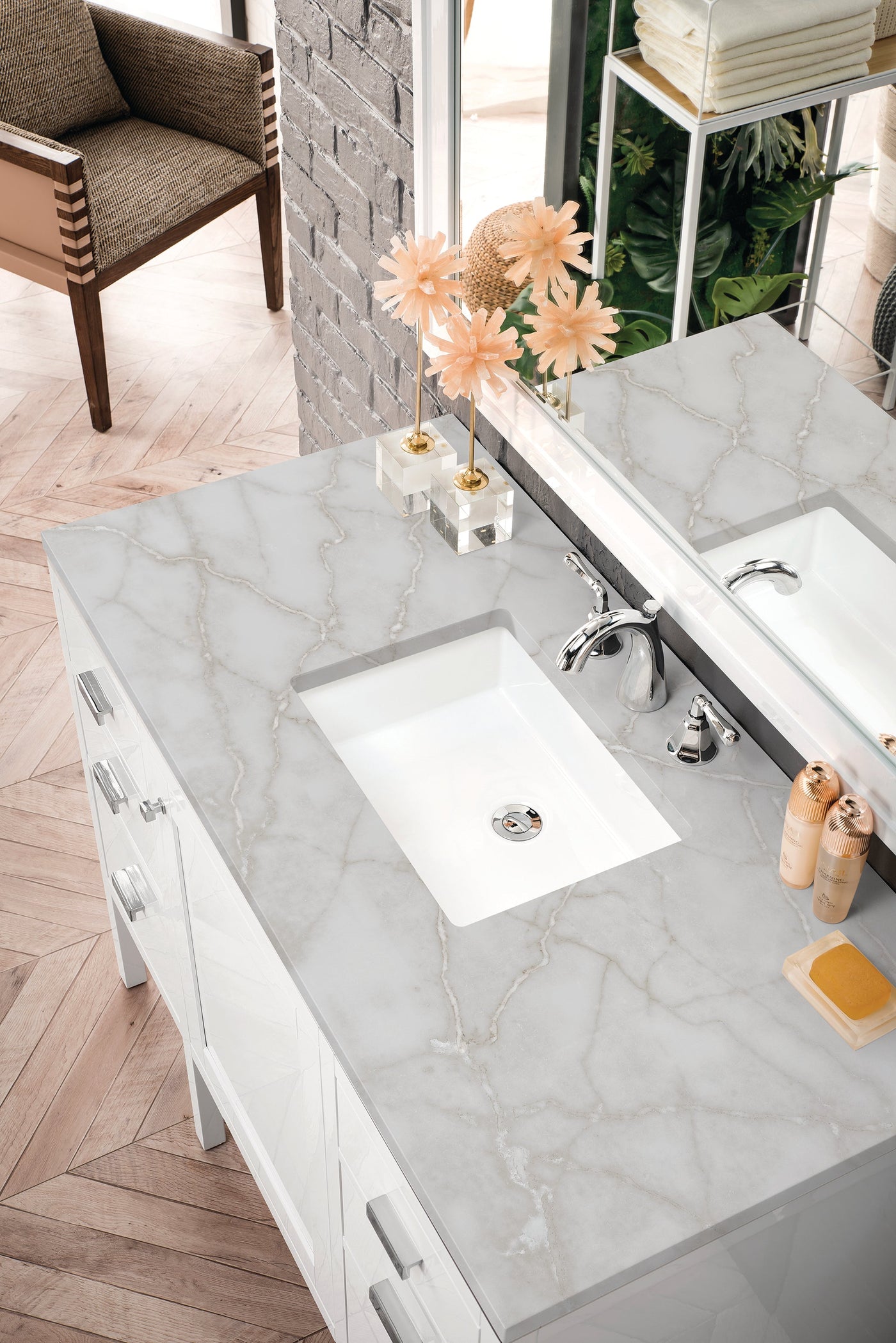 James Martin Addison 48" Single Bathroom Vanity, Glossy White with Victorian Silver countertop