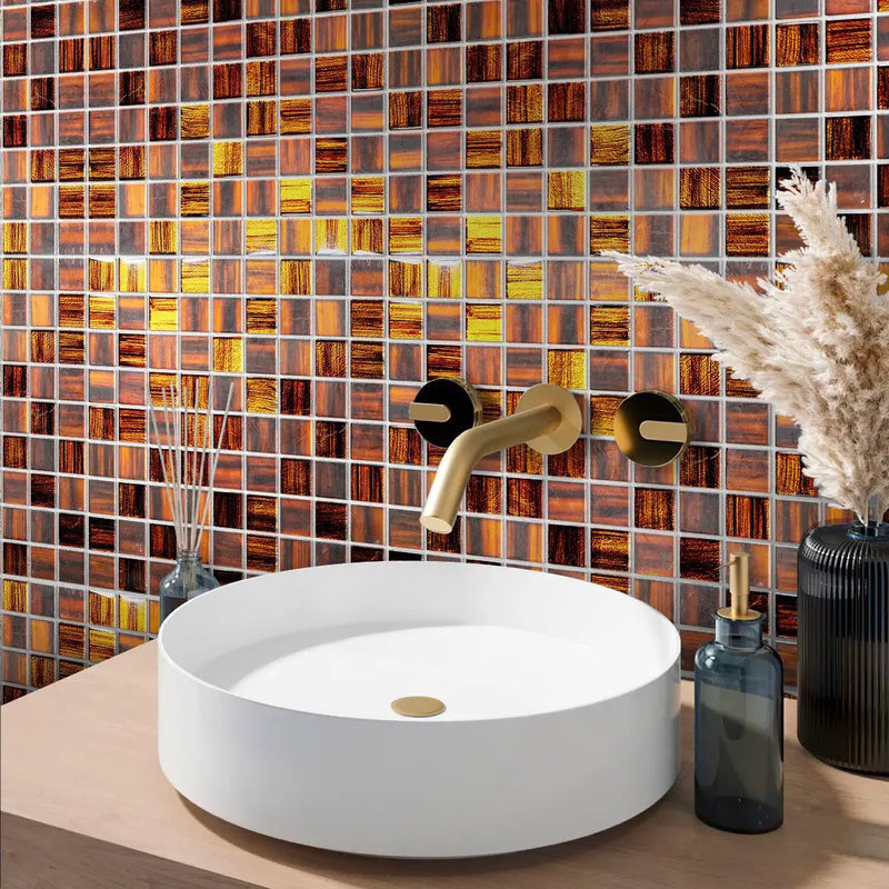 Bronze 11x11 Glossy Matte Square Glass Mosaic Tile (5 pack, 4.43 sq ft/case) by Apollo Tile