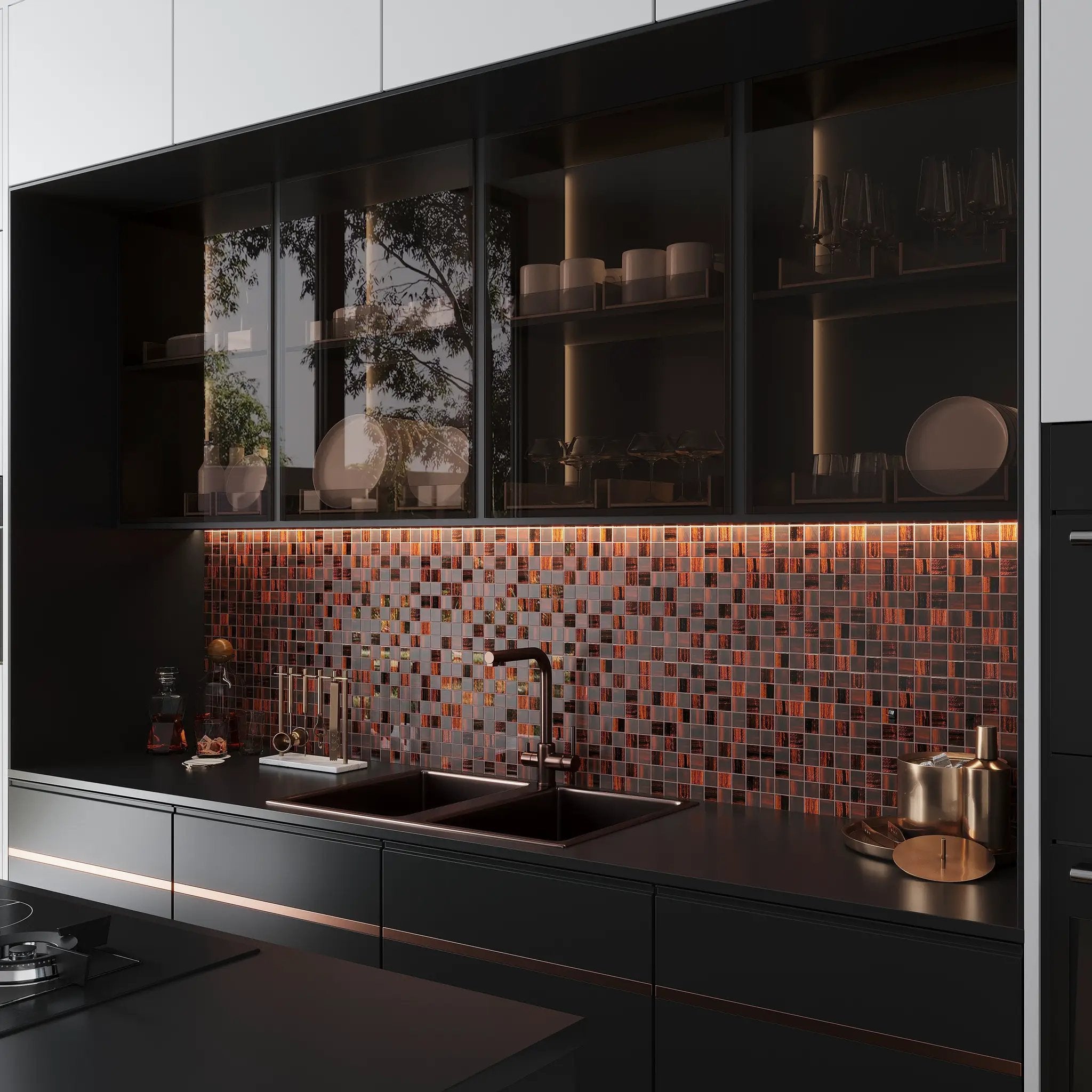 Bronze 11x11 Glossy Matte Square Glass Mosaic Tile (5 pack, 4.43 sq ft/case) by Apollo Tile