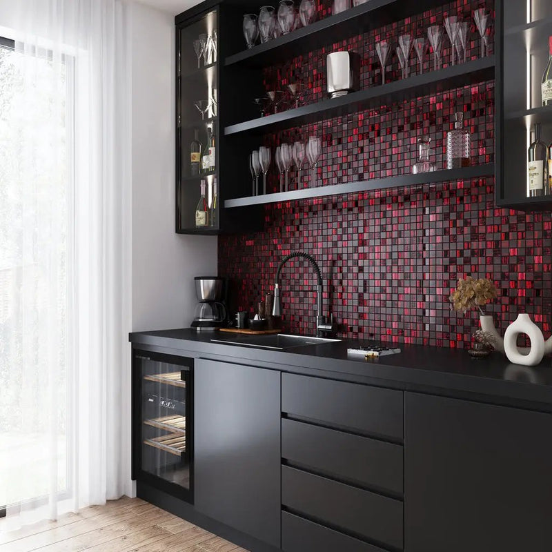 Jam Red 11x11 Glossy Matte Square Glass Mosaic Tile (5 pack, 4.43 sq ft/case) by Apollo Tile