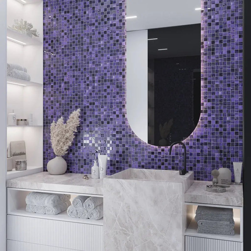 Purple 11x11 Glossy Matte Square Glass Mosaic Tile (5 pack, 4.43 sq ft/case) by Apollo Tile