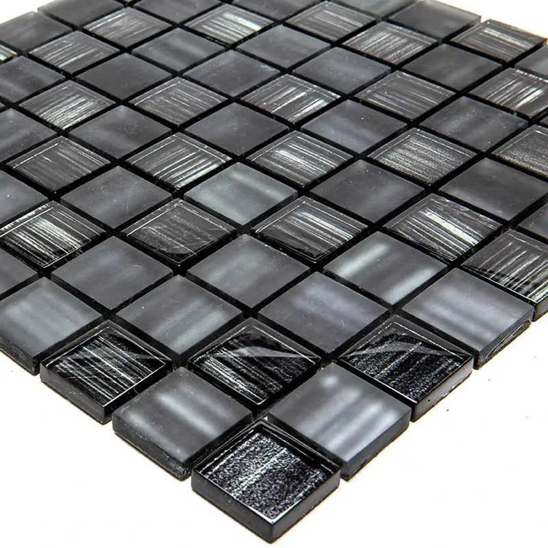 Black 11x11 Glossy Matte Square Glass Mosaic Tile (5 pack, 4.43 sq ft/case) by Apollo Tile