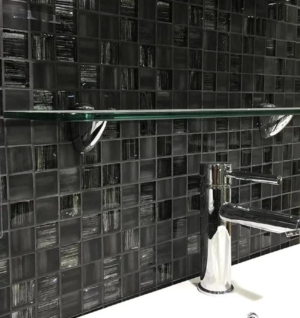 Black 11x11 Glossy Matte Square Glass Mosaic Tile (5 pack, 4.43 sq ft/case) by Apollo Tile