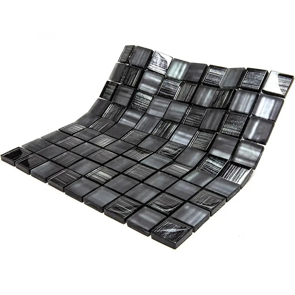Black 11x11 Glossy Matte Square Glass Mosaic Tile (5 pack, 4.43 sq ft/case) by Apollo Tile