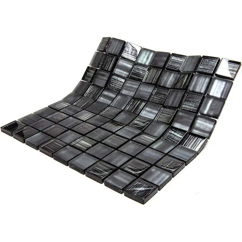 Black 11x11 Glossy Matte Square Glass Mosaic Tile (5 pack, 4.43 sq ft/case) by Apollo Tile