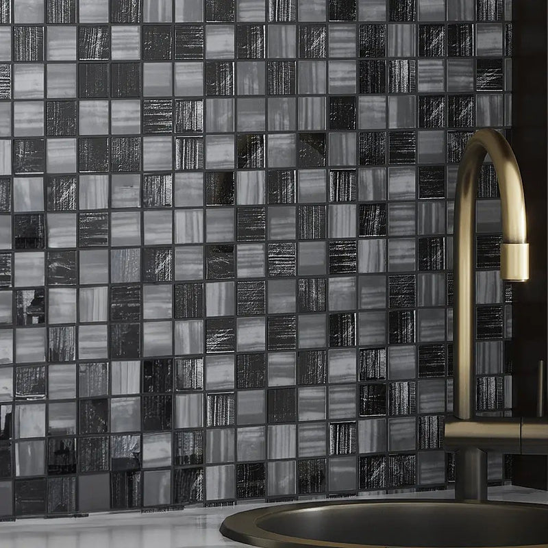Black 11x11 Glossy Matte Square Glass Mosaic Tile (5 pack, 4.43 sq ft/case) by Apollo Tile