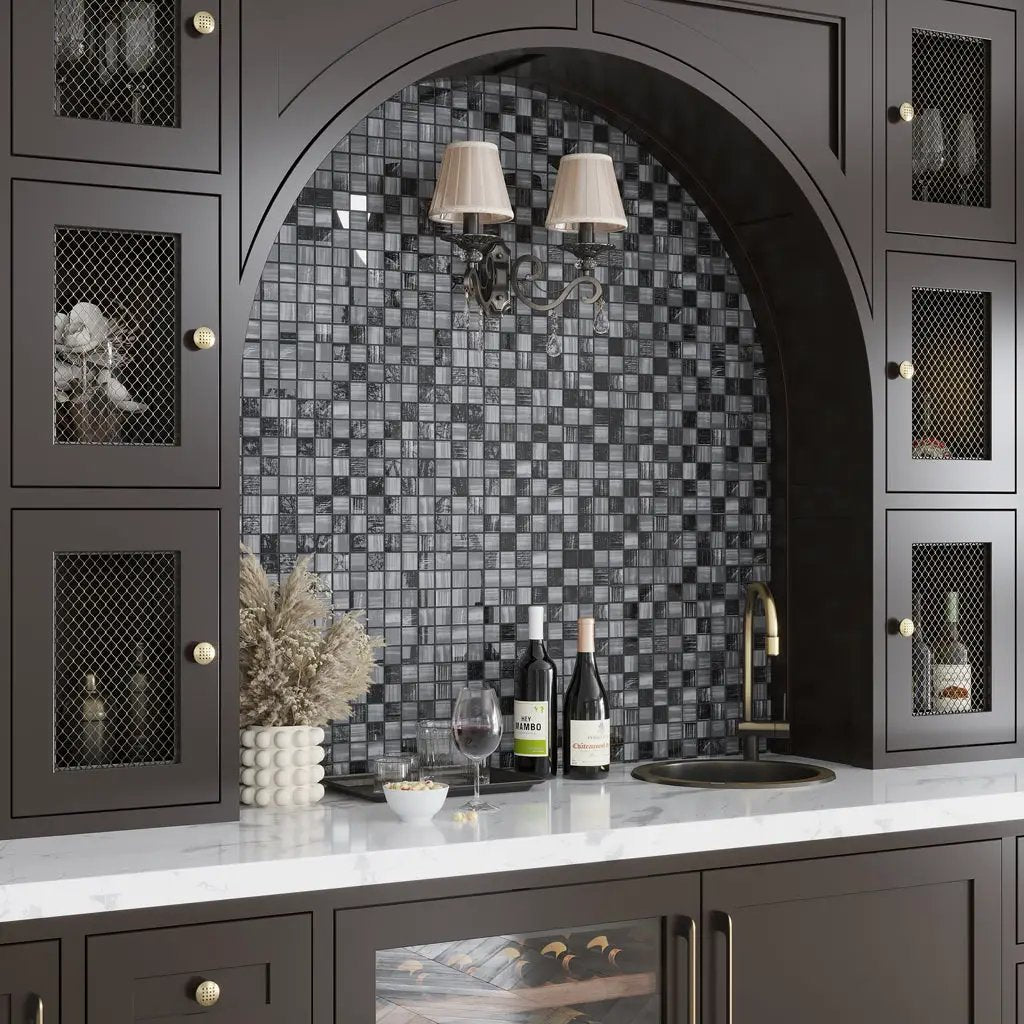 Black 11x11 Glossy Matte Square Glass Mosaic Tile (5 pack, 4.43 sq ft/case) by Apollo Tile