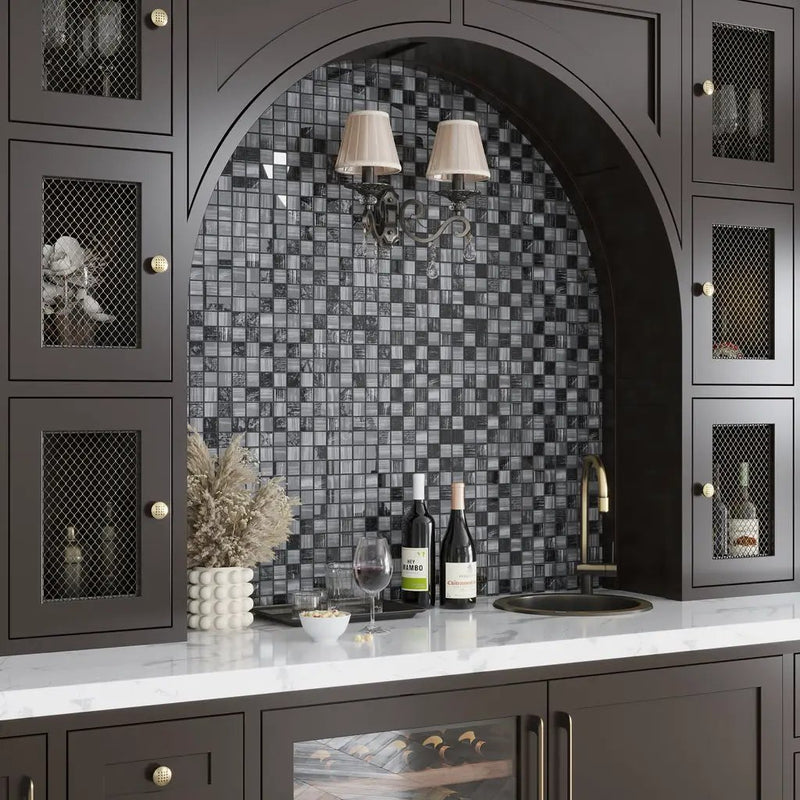 Black 11x11 Glossy Matte Square Glass Mosaic Tile (5 pack, 4.43 sq ft/case) by Apollo Tile