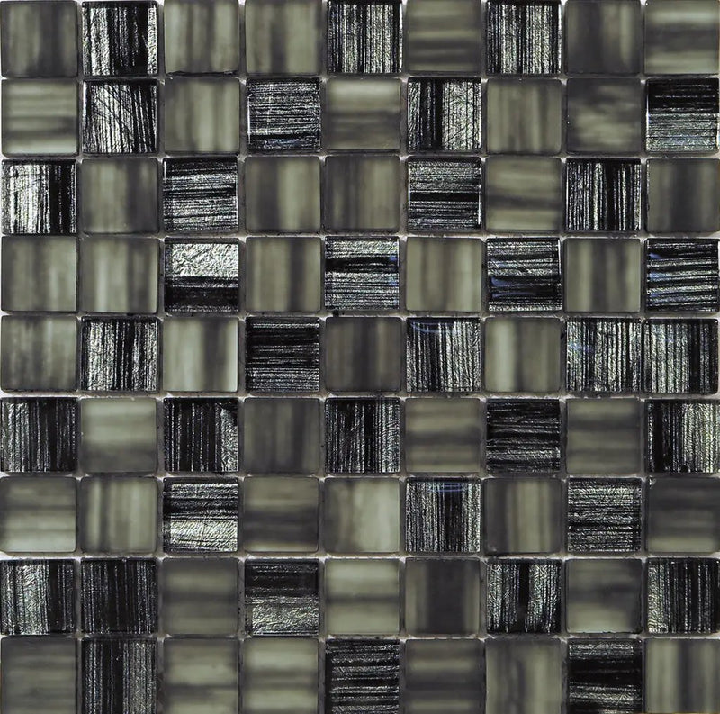 Black 11x11 Glossy Matte Square Glass Mosaic Tile (5 pack, 4.43 sq ft/case) by Apollo Tile