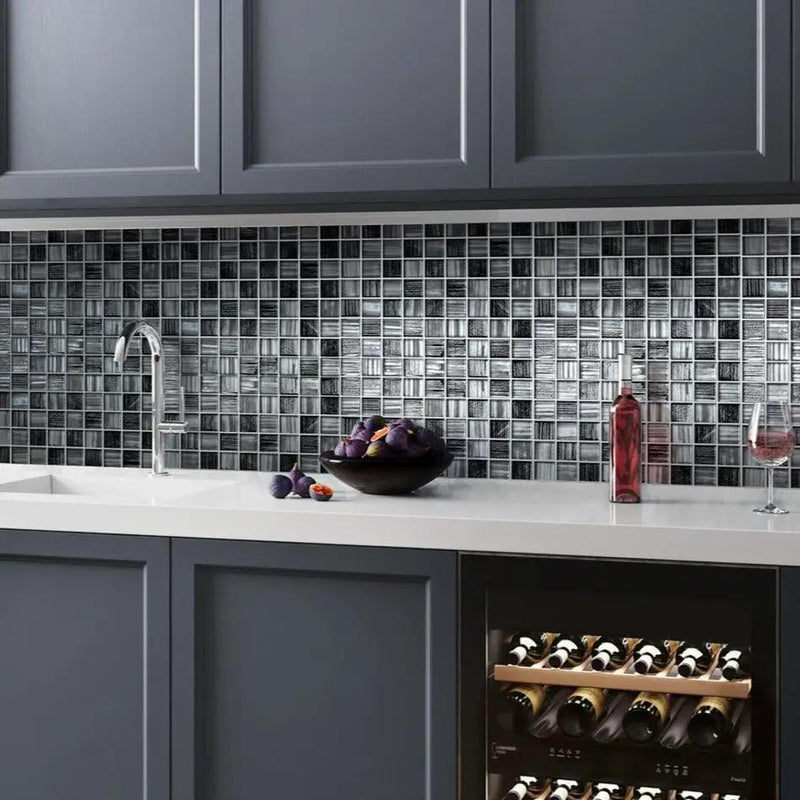 Black 11x11 Glossy Matte Square Glass Mosaic Tile (5 pack, 4.43 sq ft/case) by Apollo Tile