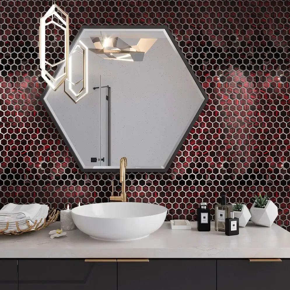 Berry Red 11x11 Glossy Matte Hexagon Glass Mosaic Tile (5 pack, 4.43 sq ft/case) by Apollo Tile