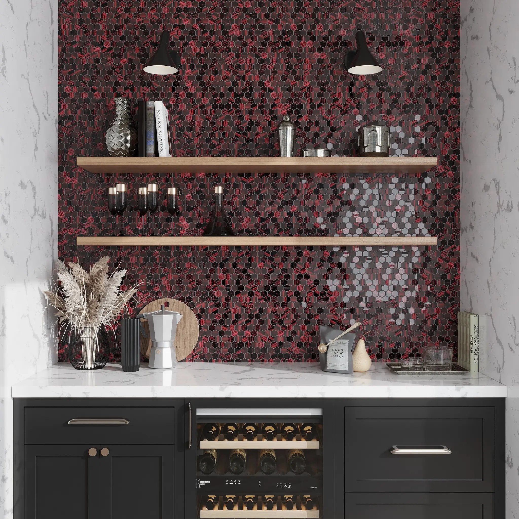 Berry Red 11x11 Glossy Matte Hexagon Glass Mosaic Tile (5 pack, 4.43 sq ft/case) by Apollo Tile