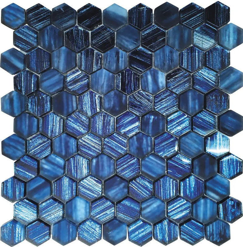 Blue 11x11 Glossy Matte Hexagon Glass Mosaic Tile (5 pack, 4.43 sq ft/case) by Apollo Tile