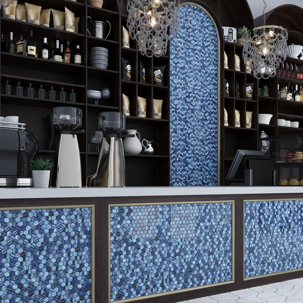 Blue 11x11 Glossy Matte Hexagon Glass Mosaic Tile (5 pack, 4.43 sq ft/case) by Apollo Tile