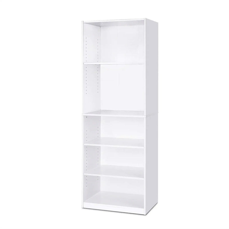 Modern 5-Shelf Bookcase in White Wood Finish by HomePacific